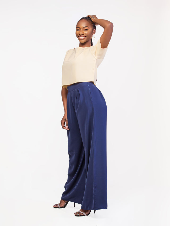 Da'Joy Fashions Elara Pant Set - Beige / Navy Blue