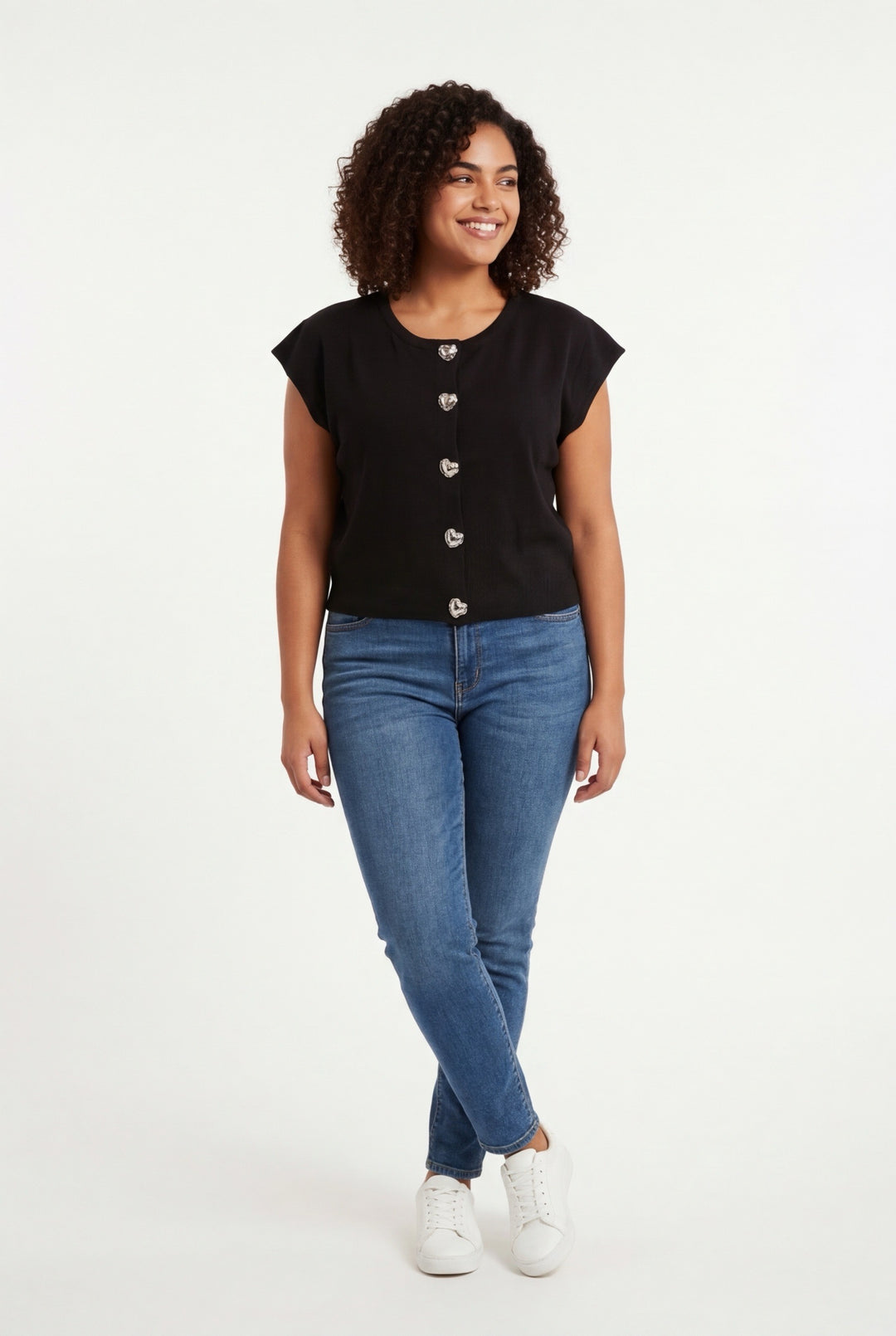 Stylish Sisters Short-sleeved Cardigan-style Blouse - Black