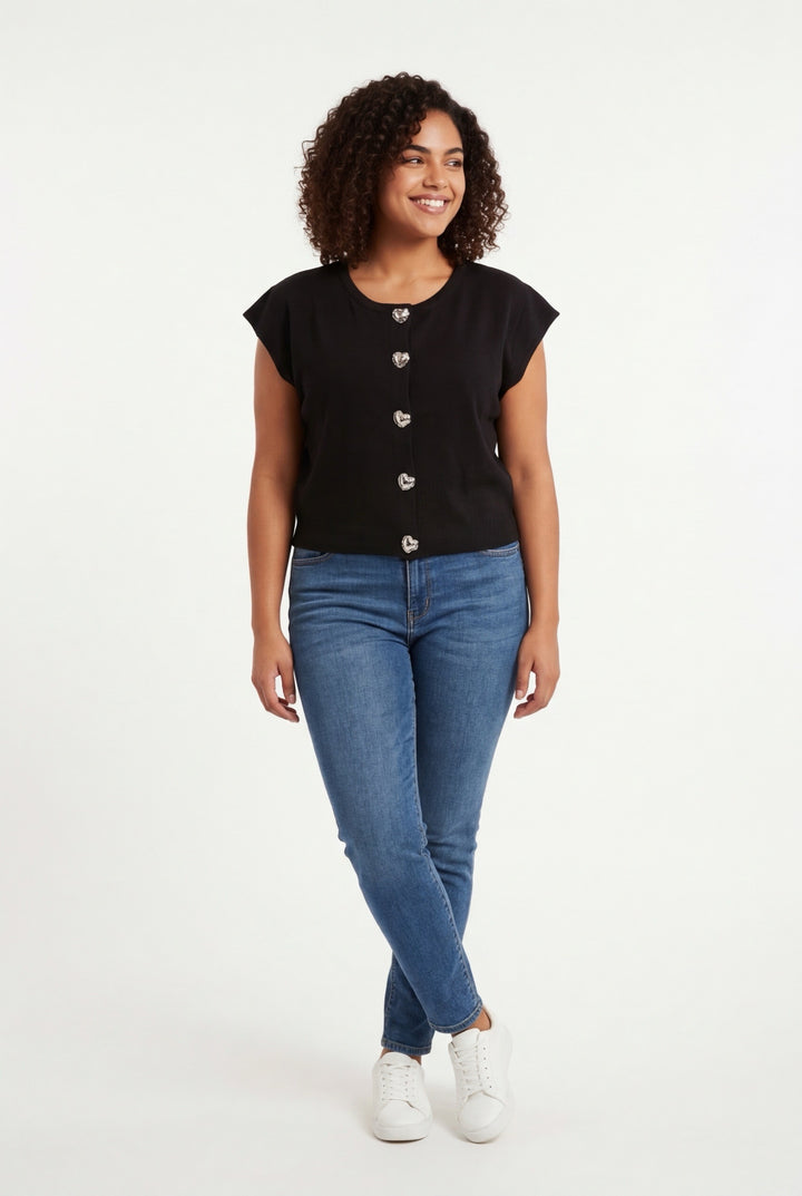 Stylish Sisters Short-sleeved Cardigan-style Blouse - Black