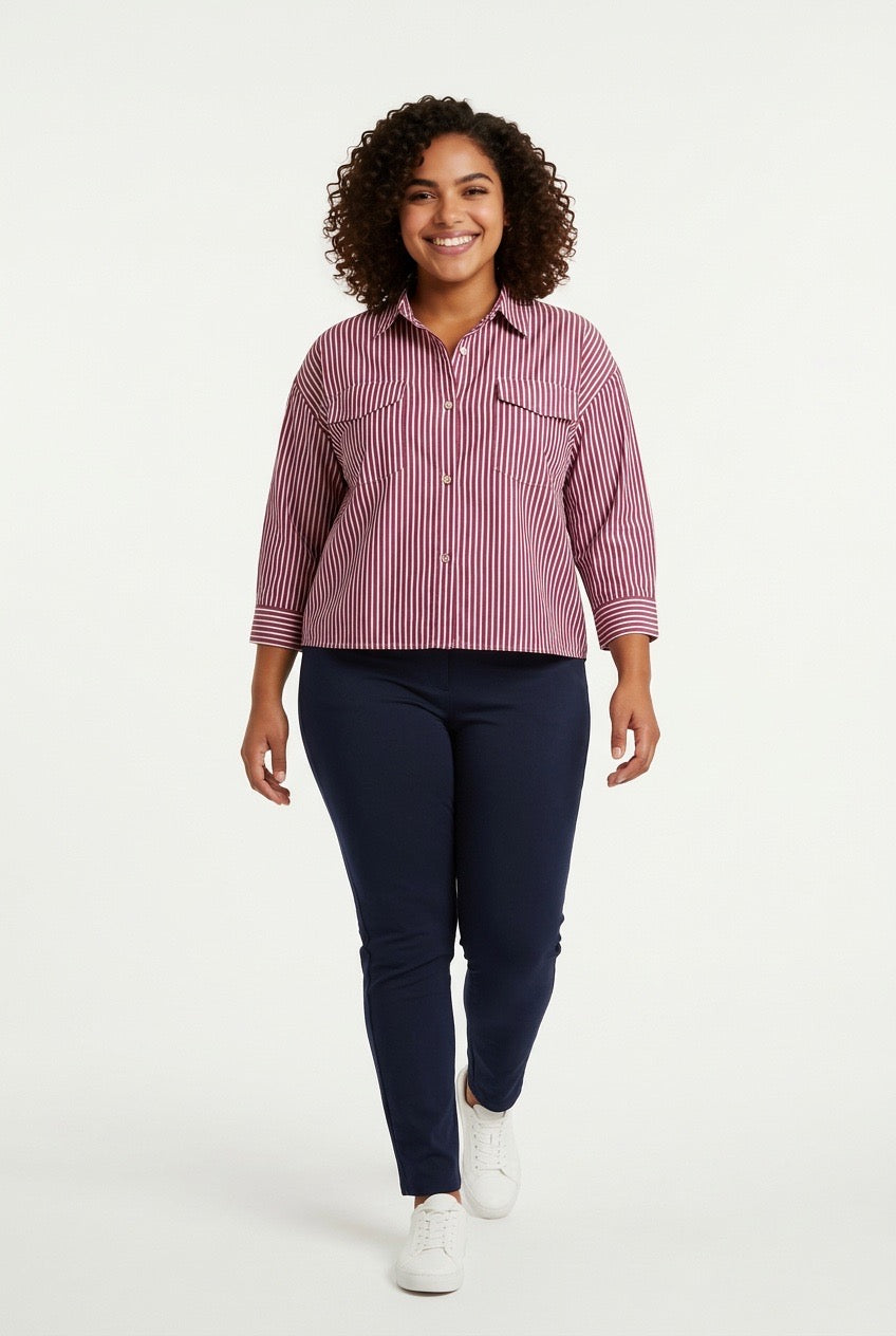 Stylish Sisters Classic Stripped Button Front Shirt - Red & White