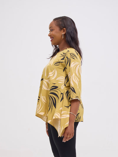 Vivo Soleil Handkerchief Drape Wide Top - Dark Mustard / Peach - Shopzetu