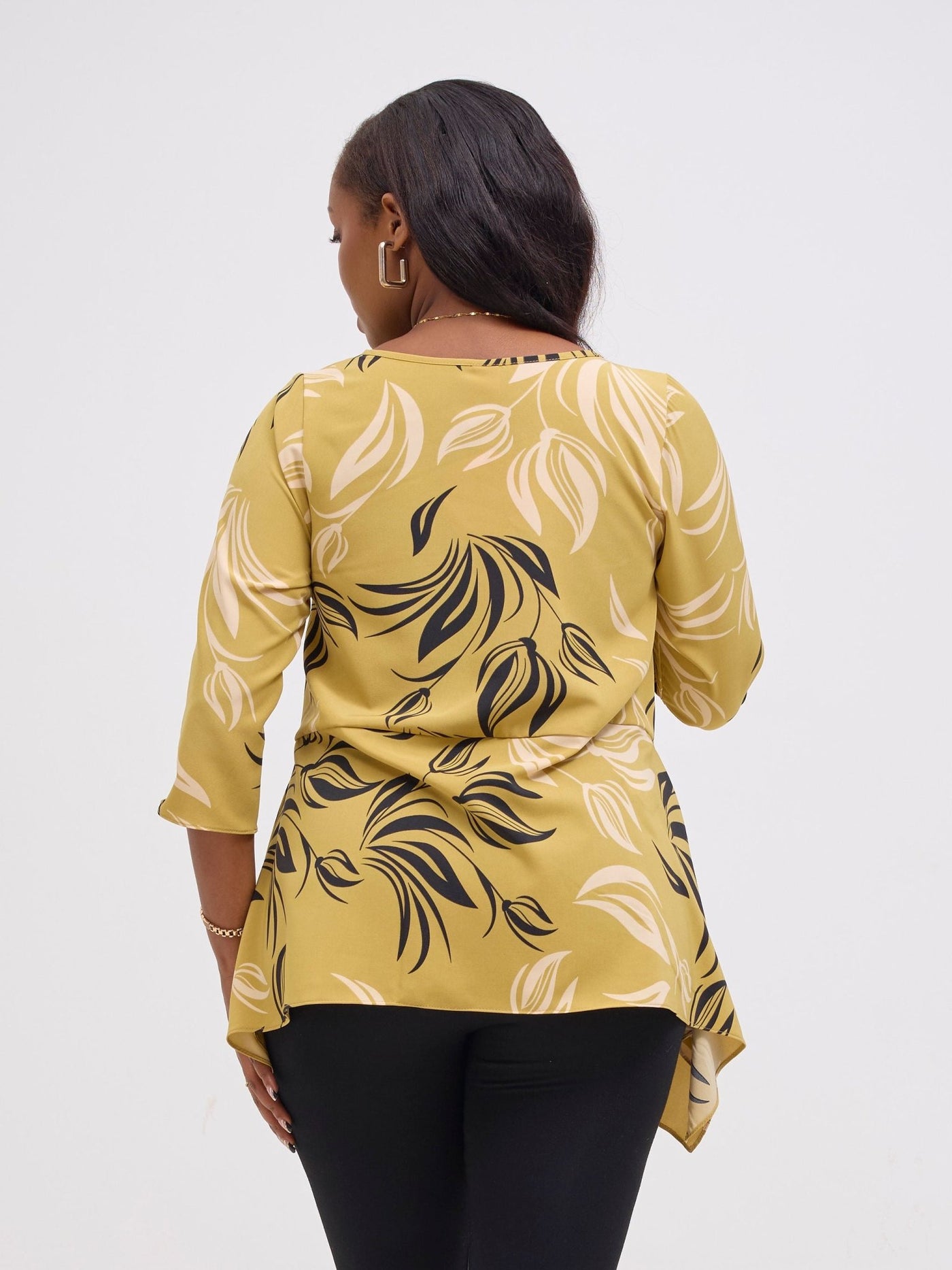 Vivo Soleil Handkerchief Drape Wide Top - Dark Mustard / Peach - Shopzetu