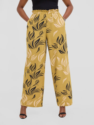 Vivo Sanali Wide Leg Pants - Dark Mustard / peach Print - Shopzetu