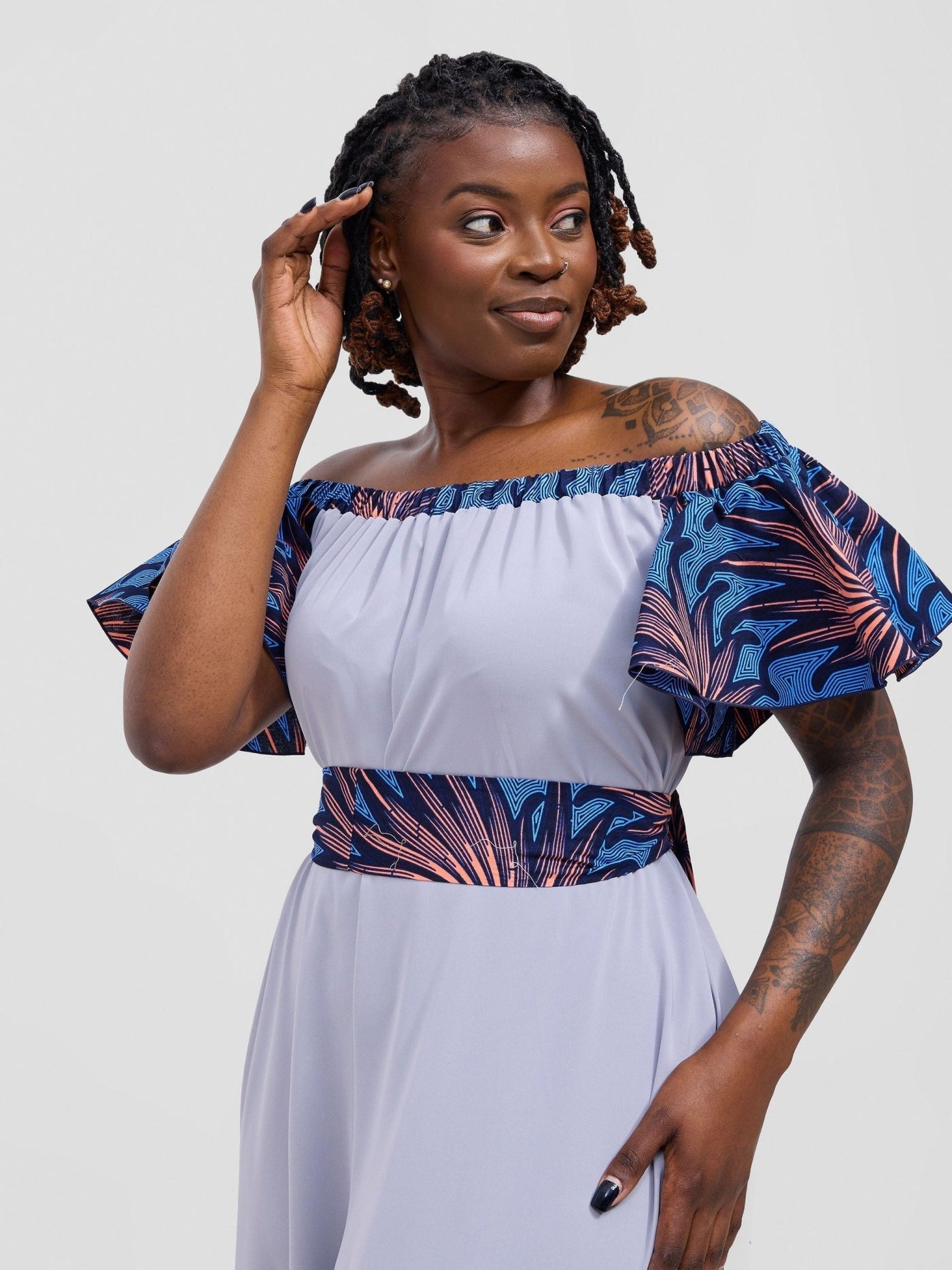 Vivo Fara Off Shoulder Flounce Sleeve Jumpsuit - Light Grey - Shopzetu