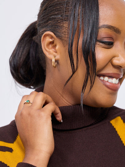 Vivo Lalani Turtle Neck Sweater Dress - Chocolate / Mustard Samba Print - Shopzetu