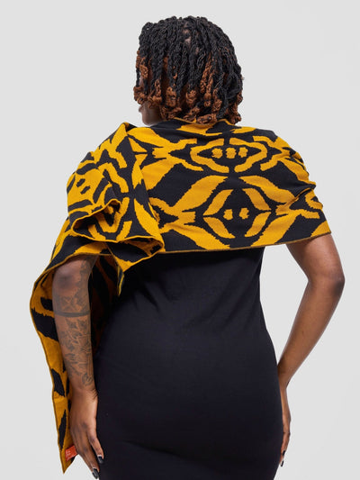 Vivo Lalani Scarf Without Fringes - Mustard / Black Ukwi Print - Shopzetu
