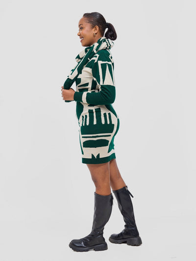 Vivo Lalani Turtleneck Sweater Dress - Light Emerald Green / Ivory Samba Print - Shopzetu