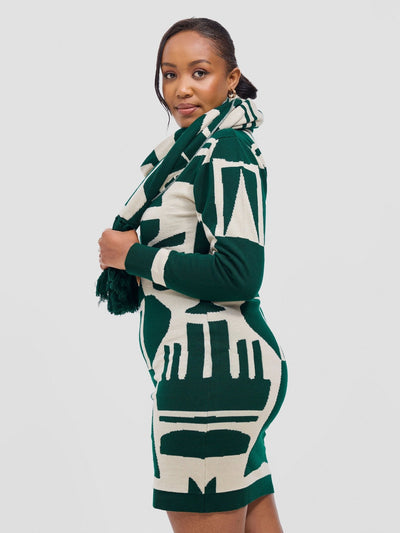 Vivo Lalani Turtleneck Sweater Dress - Light Emerald Green / Ivory Samba Print - Shopzetu