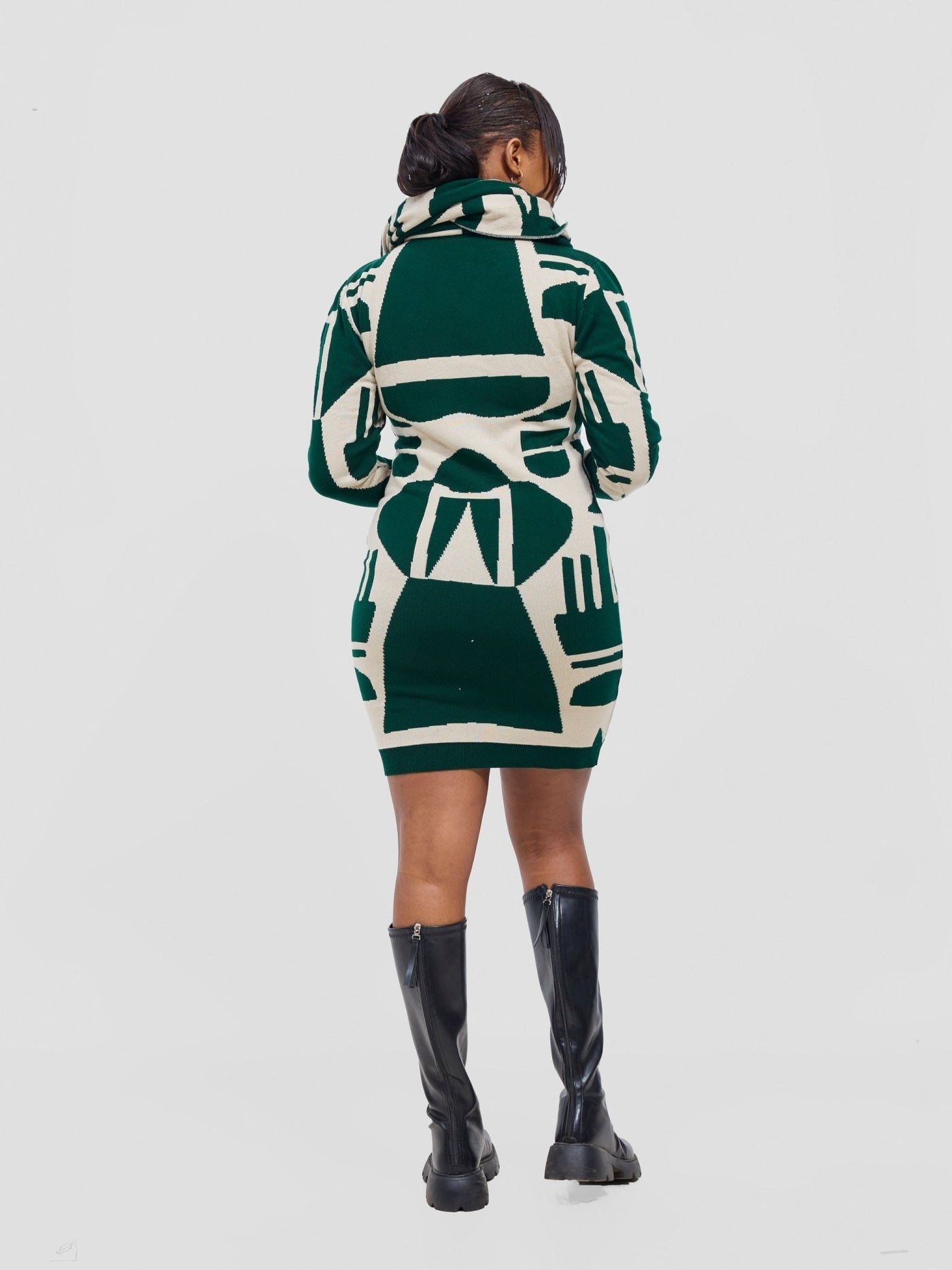 Vivo Lalani Turtleneck Sweater Dress - Light Emerald Green / Ivory Samba Print - Shopzetu