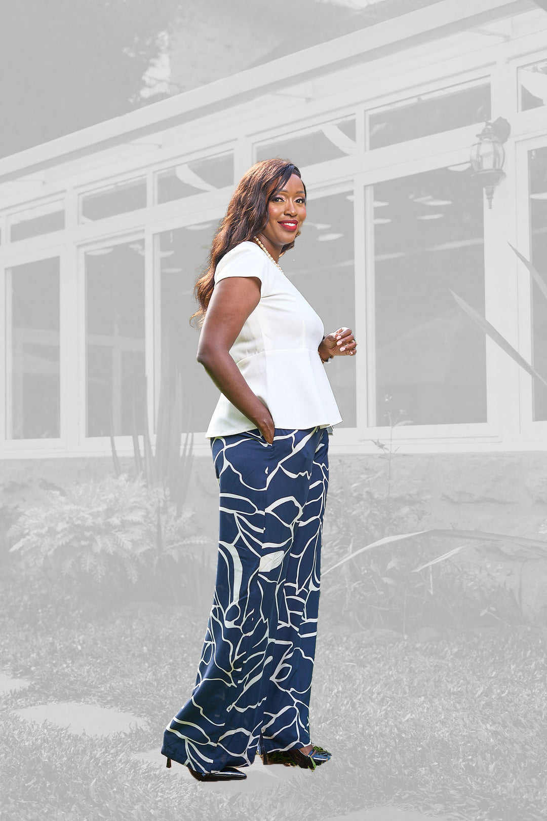 Kakiba Collections Chic Navy Palazzo Pants - Navy Blue / White
