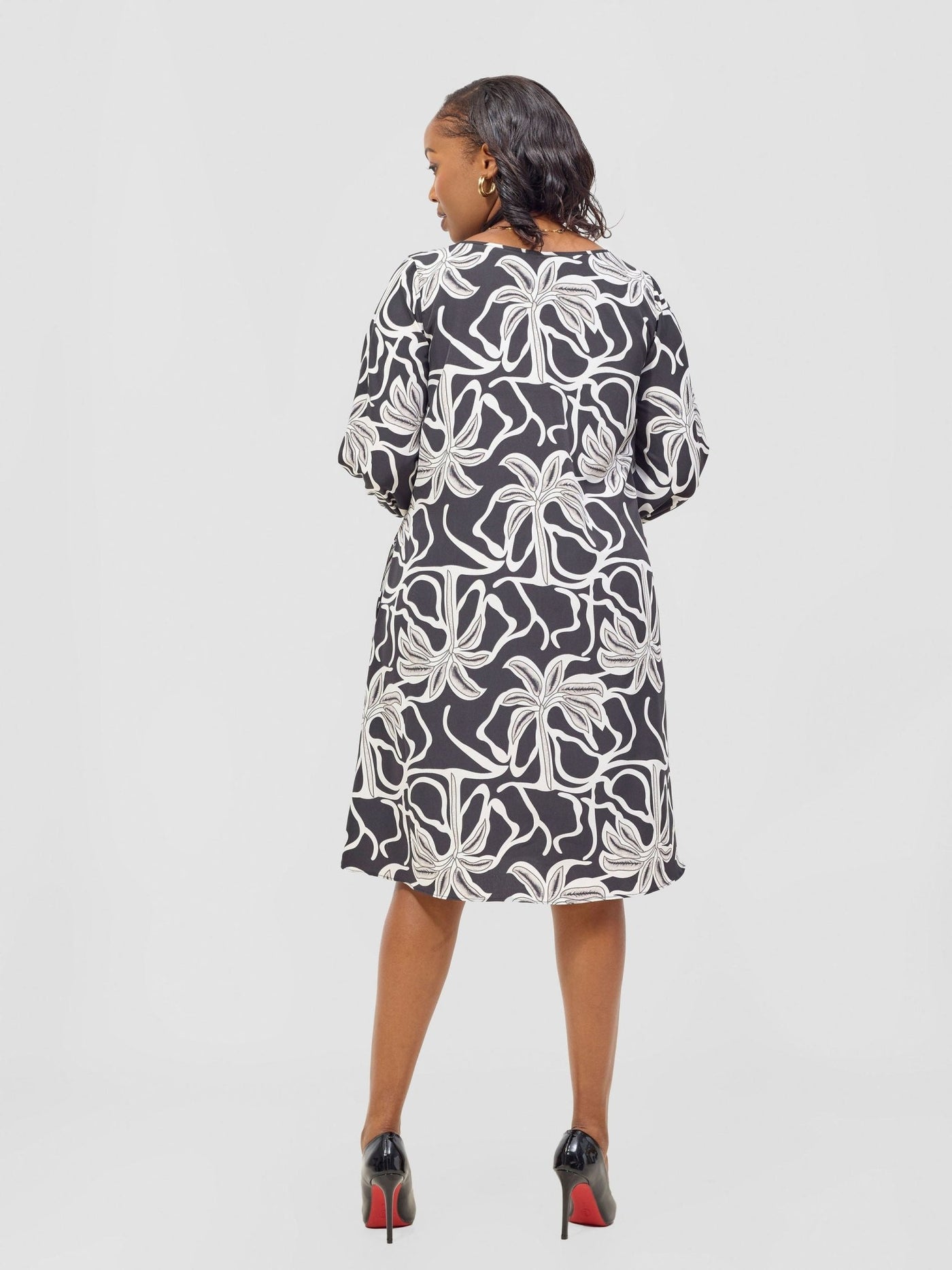 Vivo Nala 3/4 Sleeve Tent Dress - Grey / Black Ala Print - Shopzetu