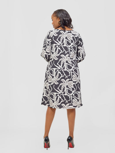 Vivo Nala 3/4 Sleeve Tent Dress - Grey / Black Ala Print - Shopzetu
