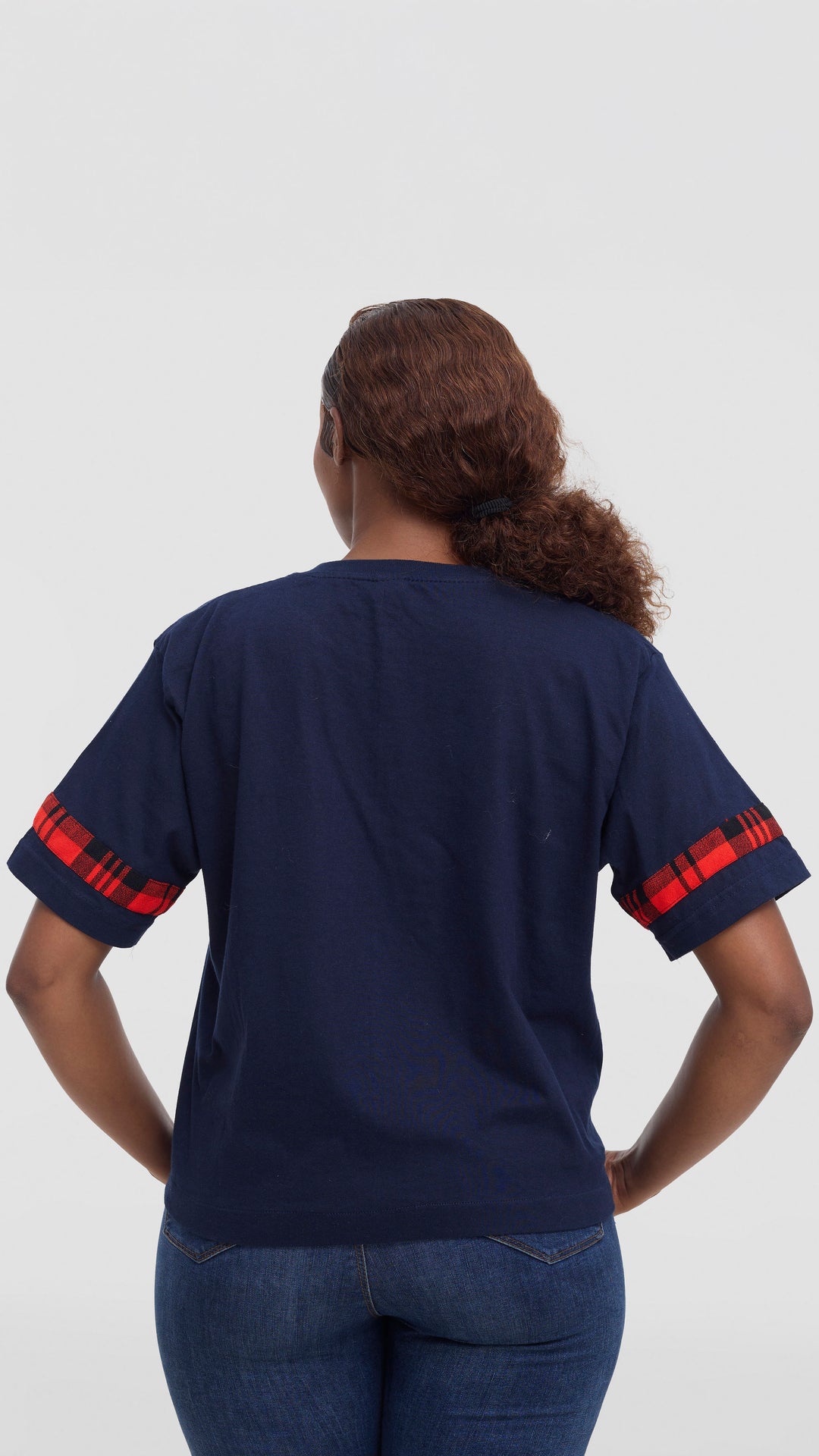 Princess Affair Plain Crop Tshirt with Maasai Detail - Navy Blue