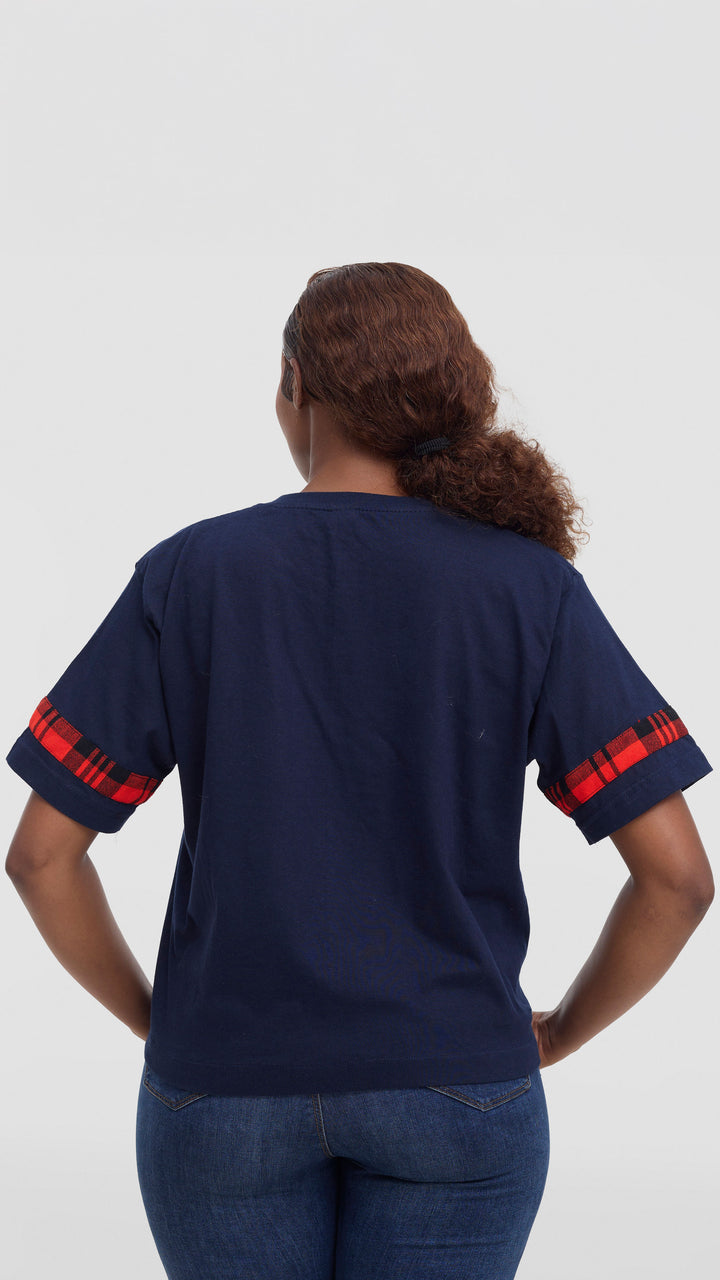 Princess Affair Plain Crop Tshirt with Maasai Detail - Navy Blue