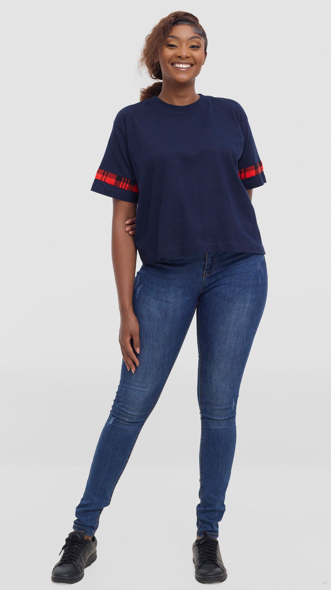 Princess Affair Plain Crop Tshirt with Maasai Detail - Navy Blue