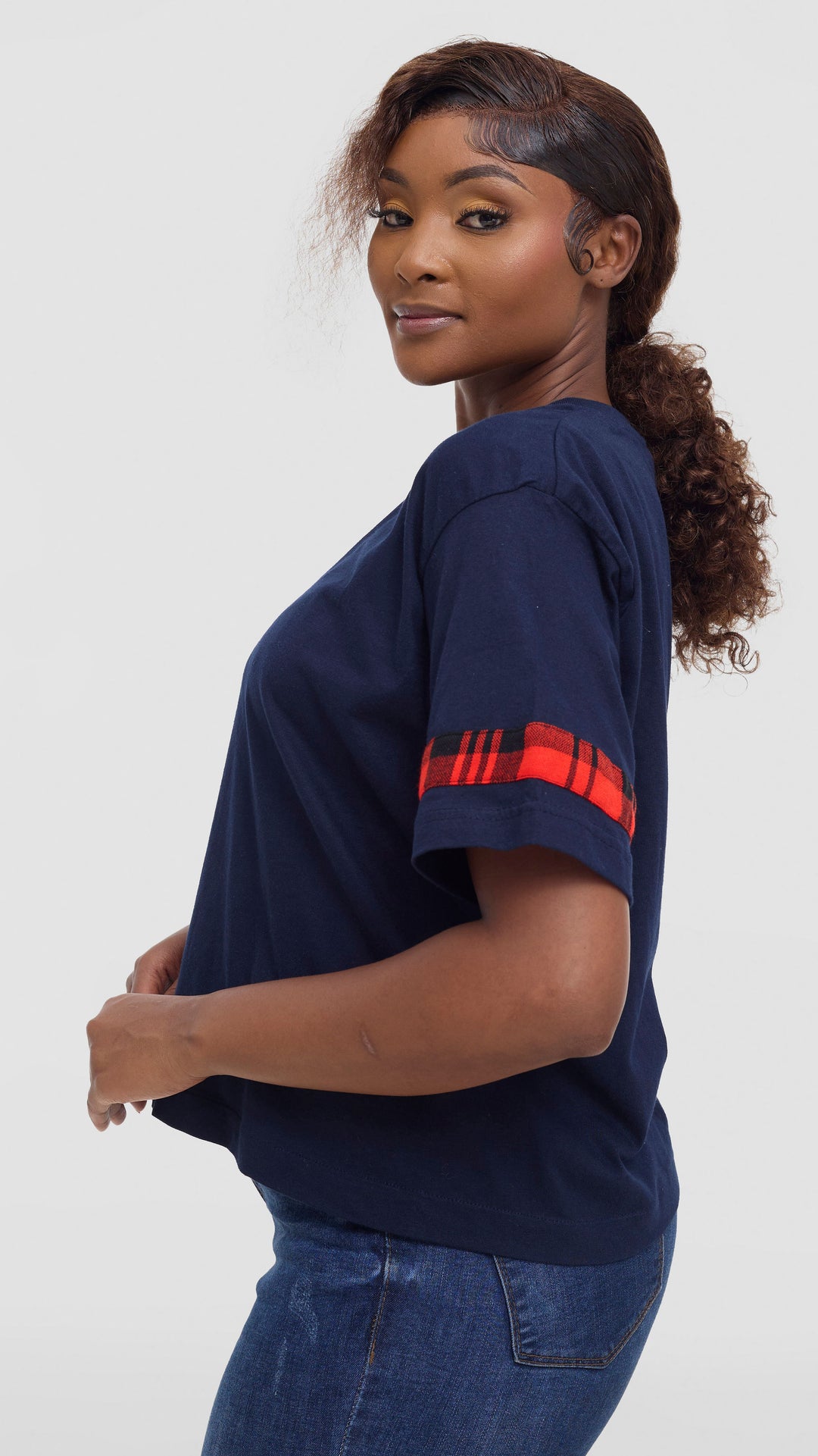 Princess Affair Plain Crop Tshirt with Maasai Detail - Navy Blue