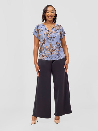 Vivo Pesi Drop Shoulder Tunic - Grey / Brown Una Print - Shopzetu