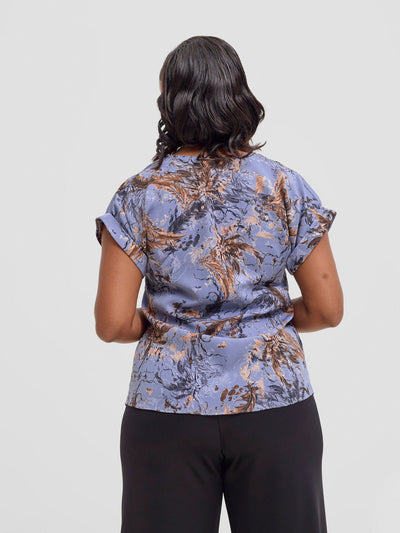 Vivo Pesi Drop Shoulder Tunic - Grey / Brown Una Print - Shopzetu