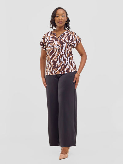 Vivo Pesi Drop Shoulder Tunic - Chocolate / White Una Print - Shopzetu