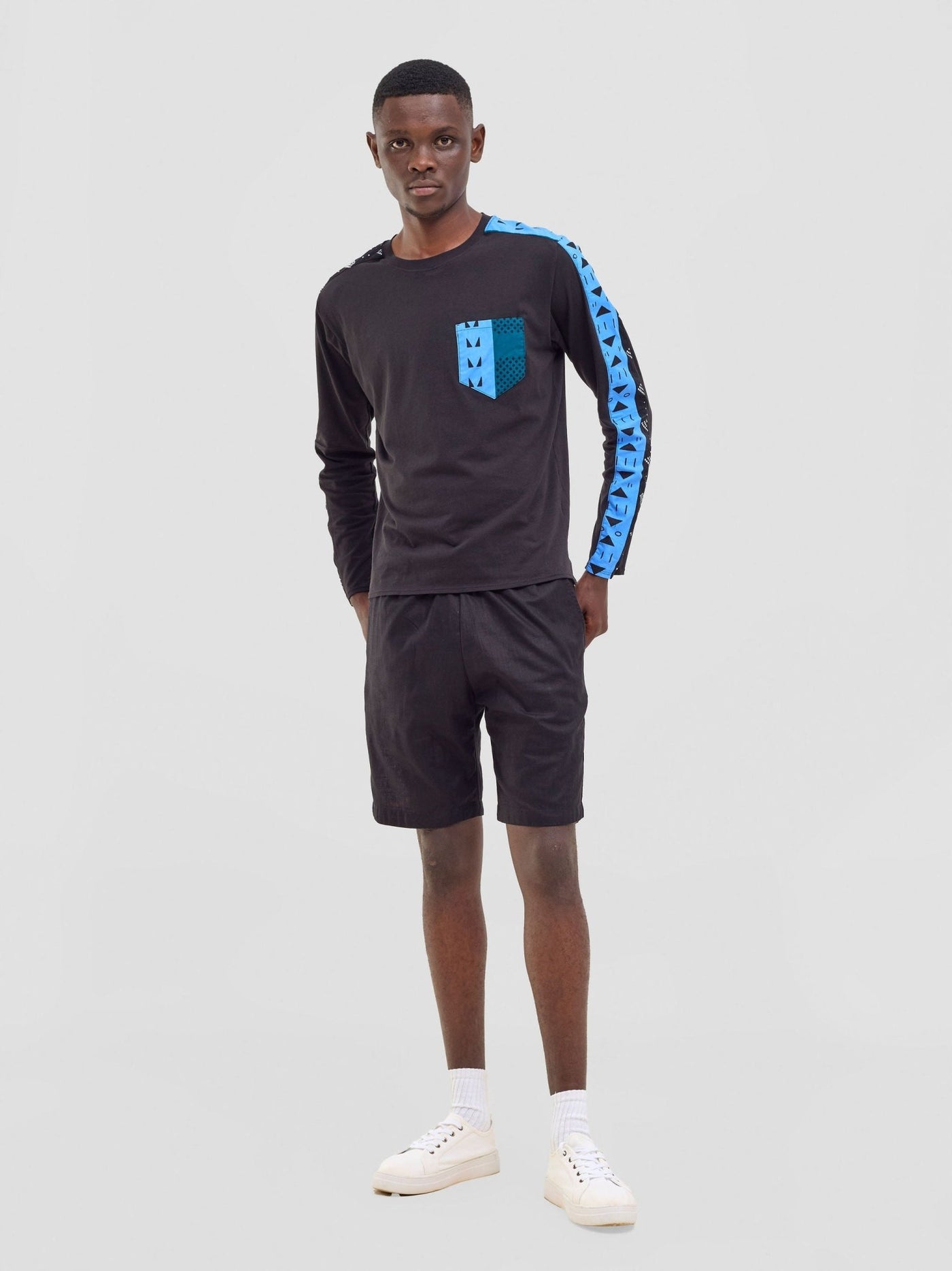 Safari Men's Long Sleeve T-shirt - Black / Elmi Print - Shopzetu