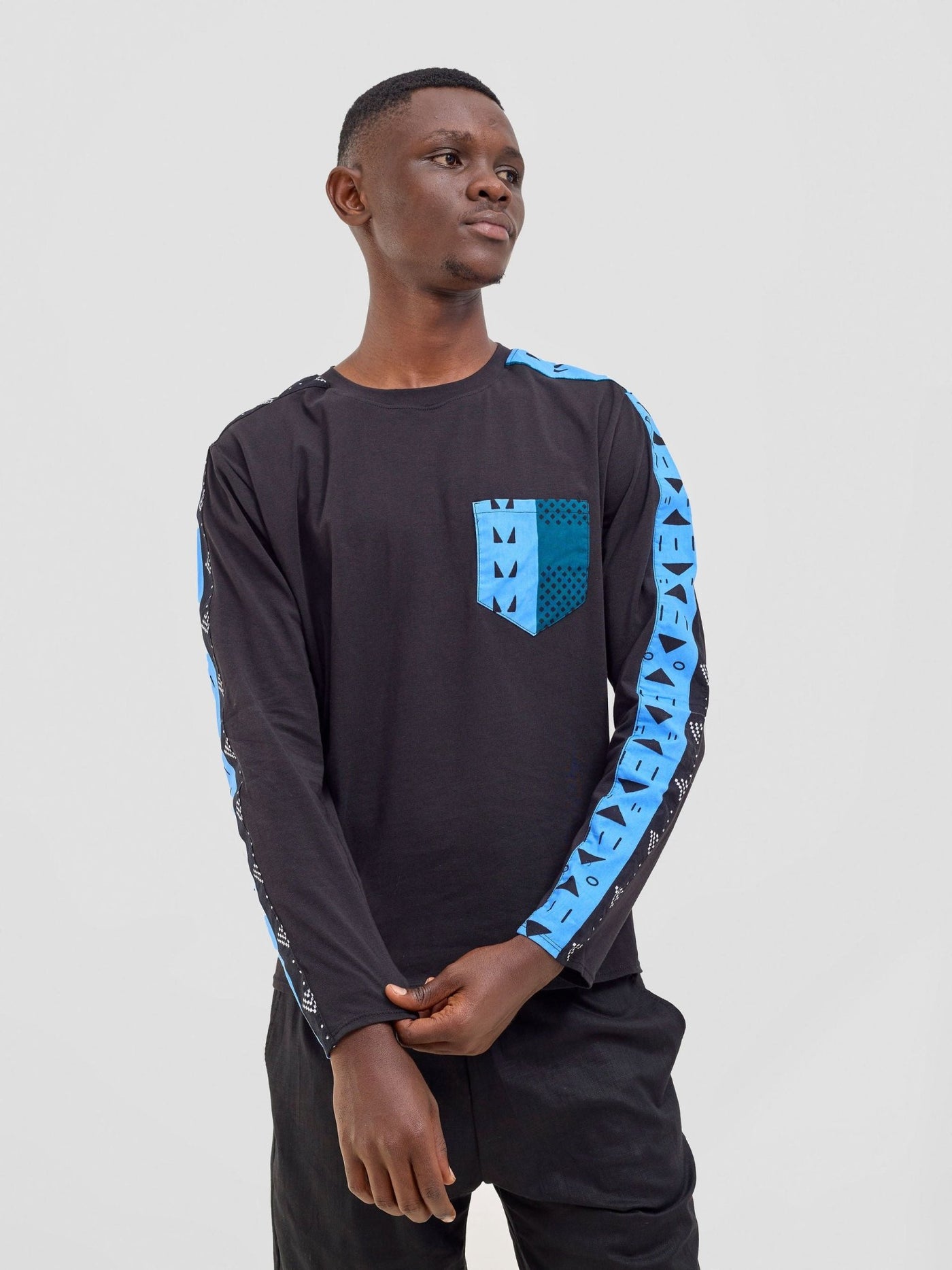 Safari Men's Long Sleeve T-shirt - Black / Elmi Print - Shopzetu