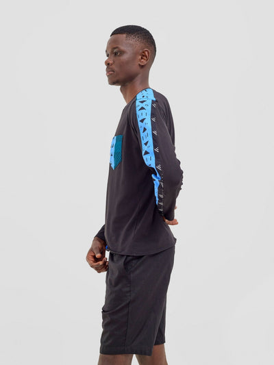 Safari Men's Long Sleeve T-shirt - Black / Elmi Print - Shopzetu