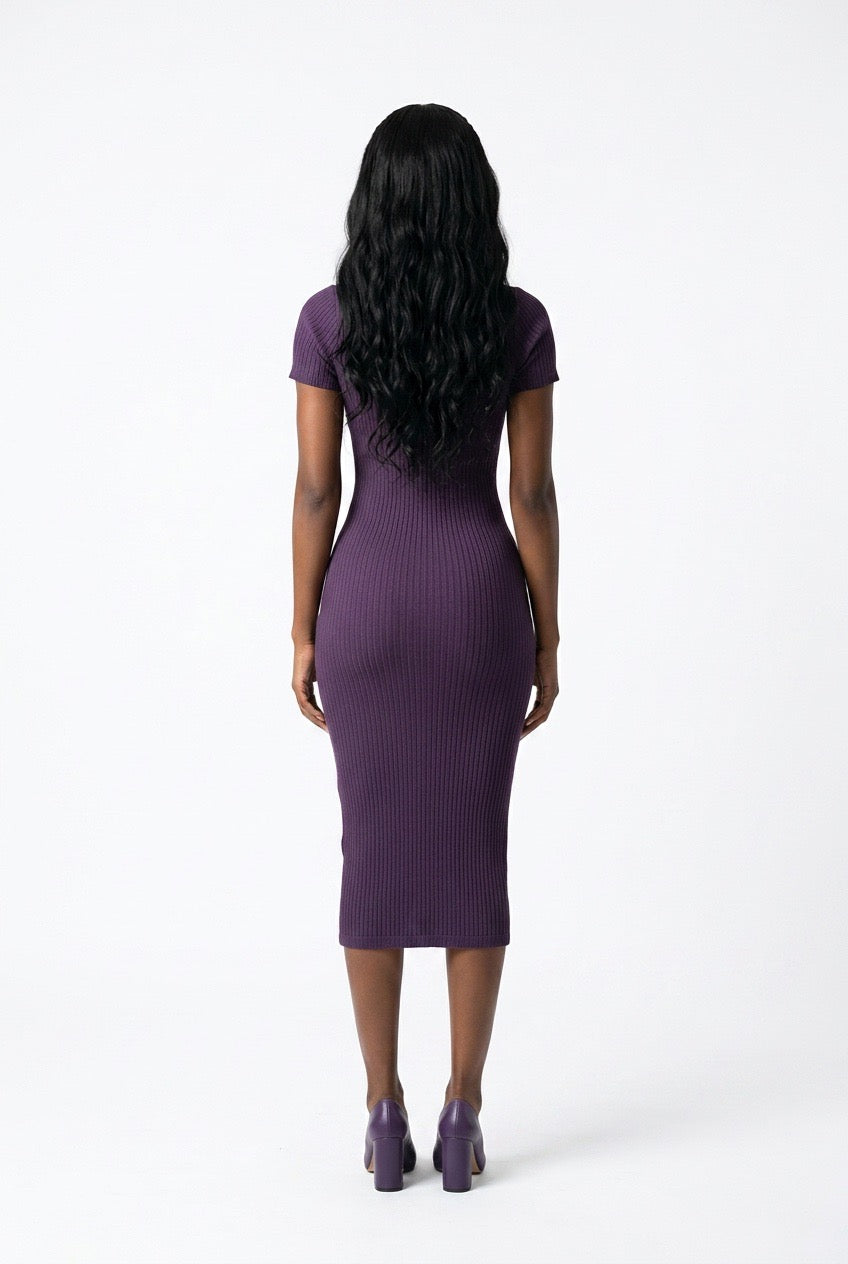 Stylish Sisters Short Sleeve Ribbed Knit Bodycon Midi Dress - Maroon