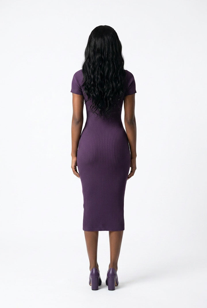 Stylish Sisters Short Sleeve Ribbed Knit Bodycon Midi Dress - Maroon