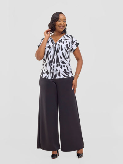 Vivo Pesi Drop Shoulder Tunic - Black / White Una Print - Shopzetu