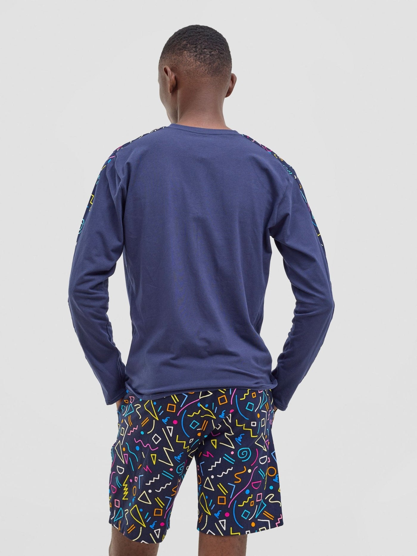 Safari Men's Long Sleeve T-shirt - Navy / Tari Print - Shopzetu