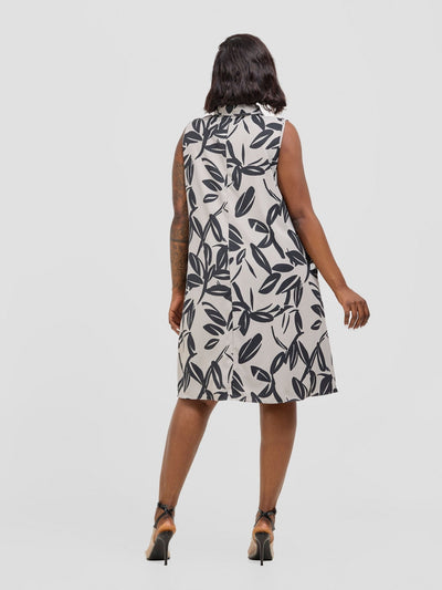 Vivo Asha Sleeveless Knee Length Dress - Grey / Black Print - Shopzetu