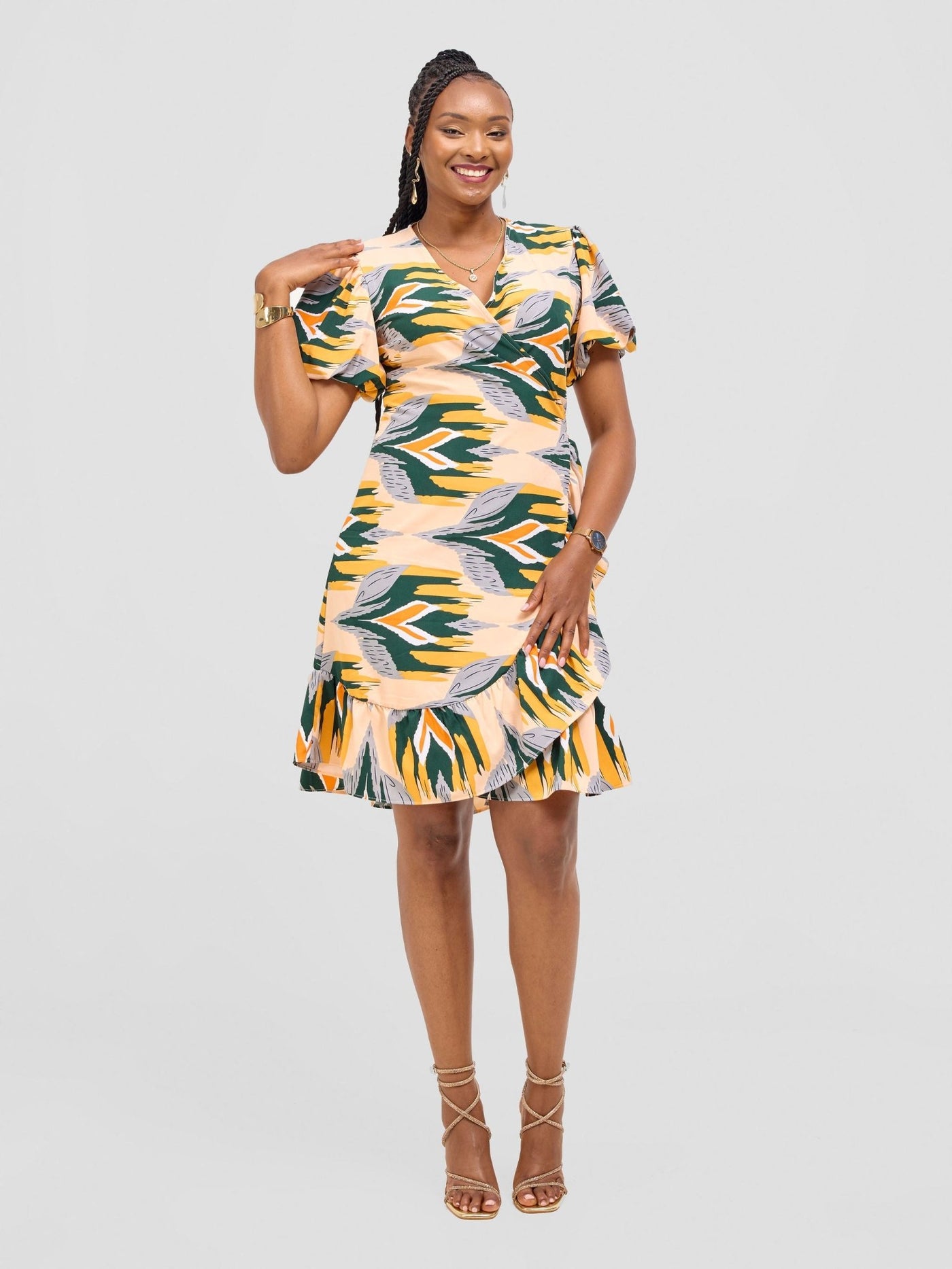 Vivo Hadiya Wrap Dress - Hunters / White Print - Shopzetu