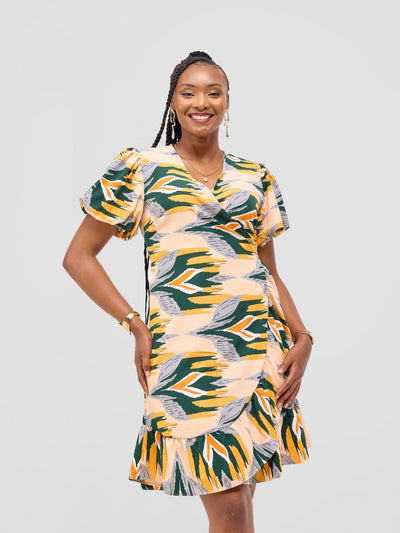 Vivo Hadiya Wrap Dress - Hunters / White Print - Shopzetu