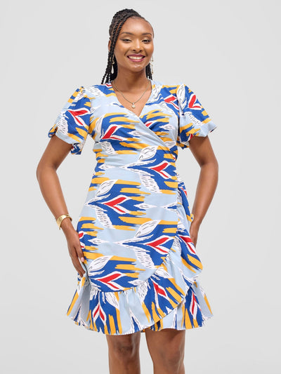 Vivo Hadiya Wrap Dress - Navy / White Print - Shopzetu