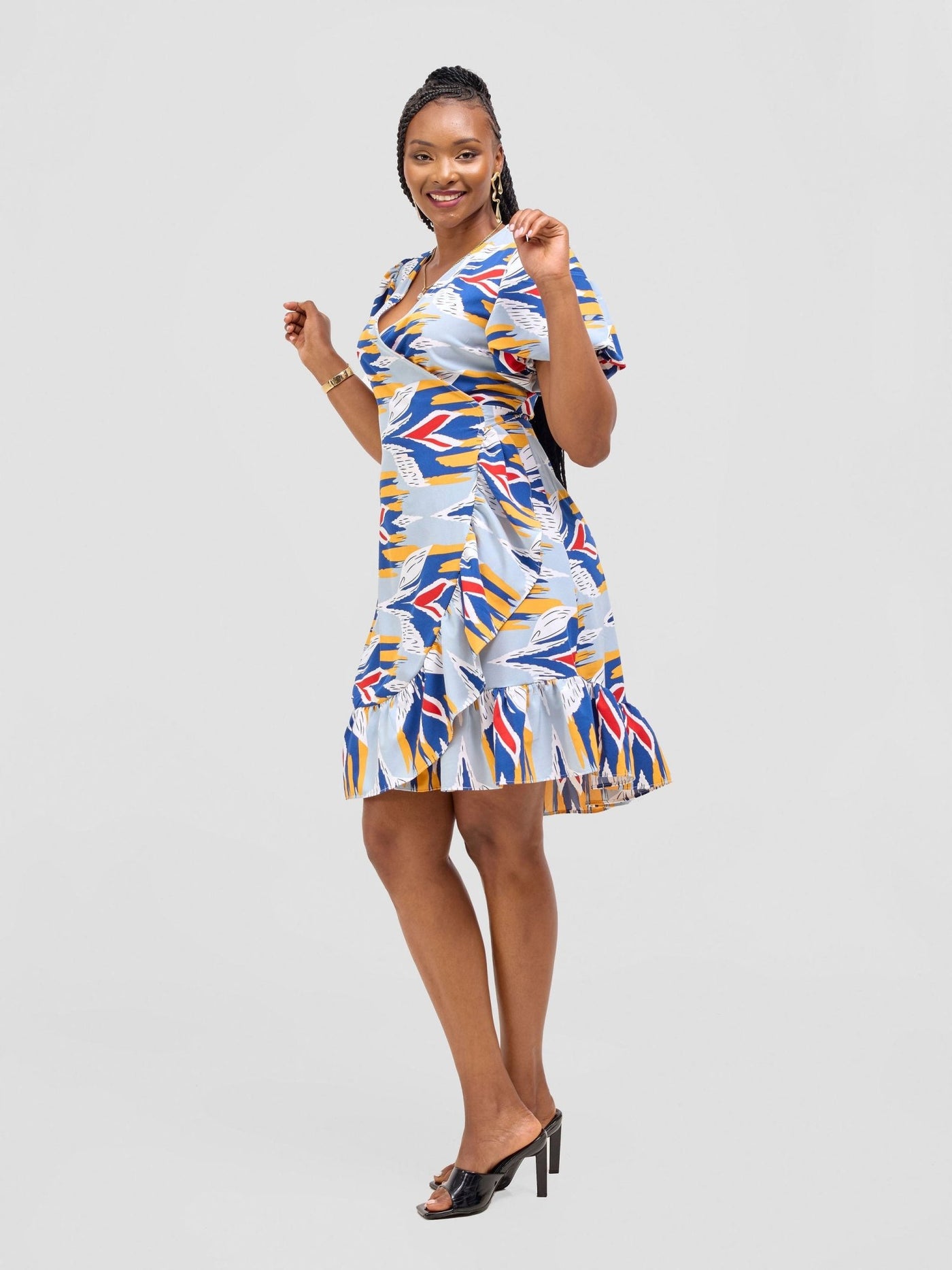 Vivo Hadiya Wrap Dress - Navy / White Print - Shopzetu
