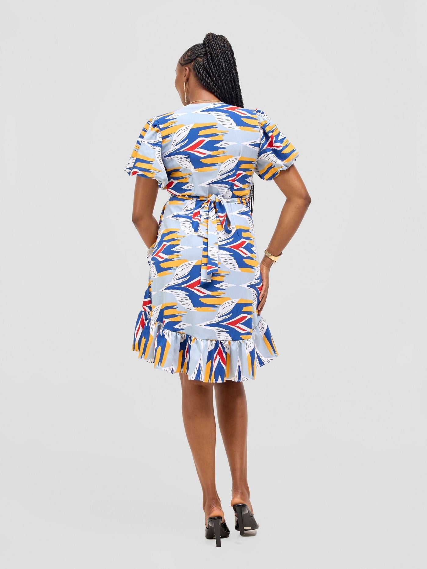 Vivo Hadiya Wrap Dress - Navy / White Print - Shopzetu