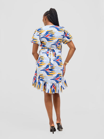 Vivo Hadiya Wrap Dress - Navy / White Print - Shopzetu