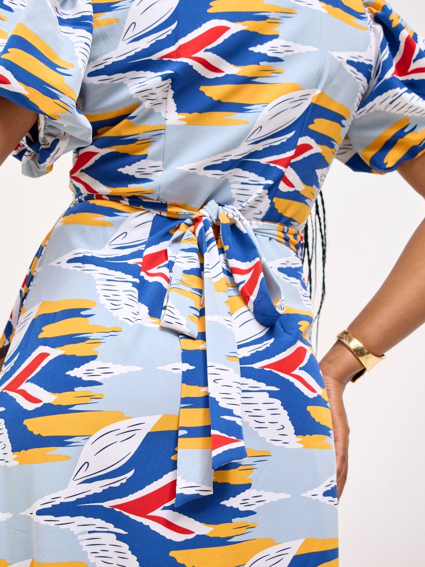 Vivo Hadiya Wrap Dress - Navy / White Print - Shopzetu