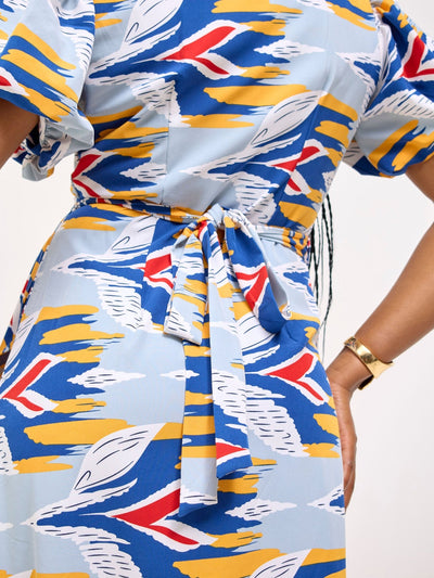 Vivo Hadiya Wrap Dress - Navy / White Print - Shopzetu