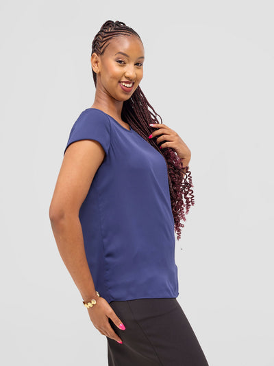 Vivo Basic Chiffon Cap Sleeve Top (Double Layered) - Navy