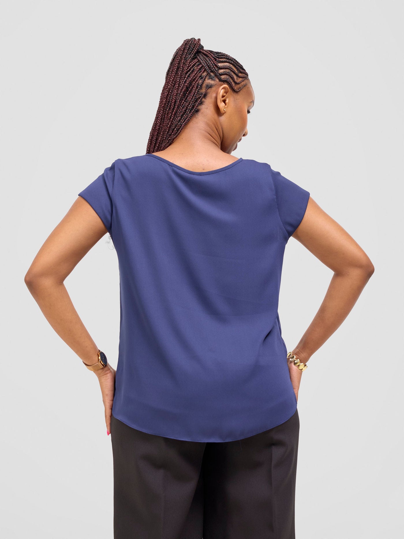 Vivo Basic Chiffon Cap Sleeve Top (Double Layered) - Navy