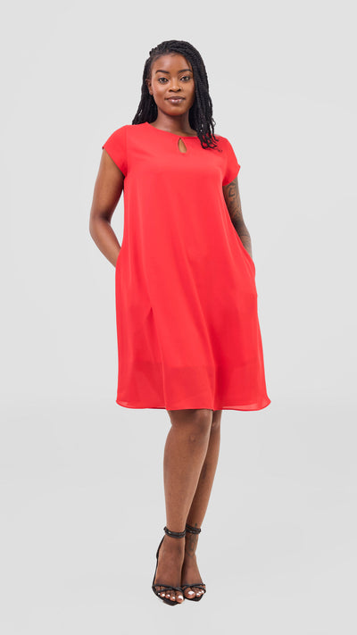 Vivo Sierra Cap Sleeve Tent Chiffon Dress - Red