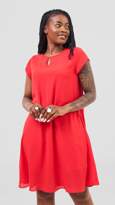 Vivo Sierra Cap Sleeve Tent Chiffon Dress - Red