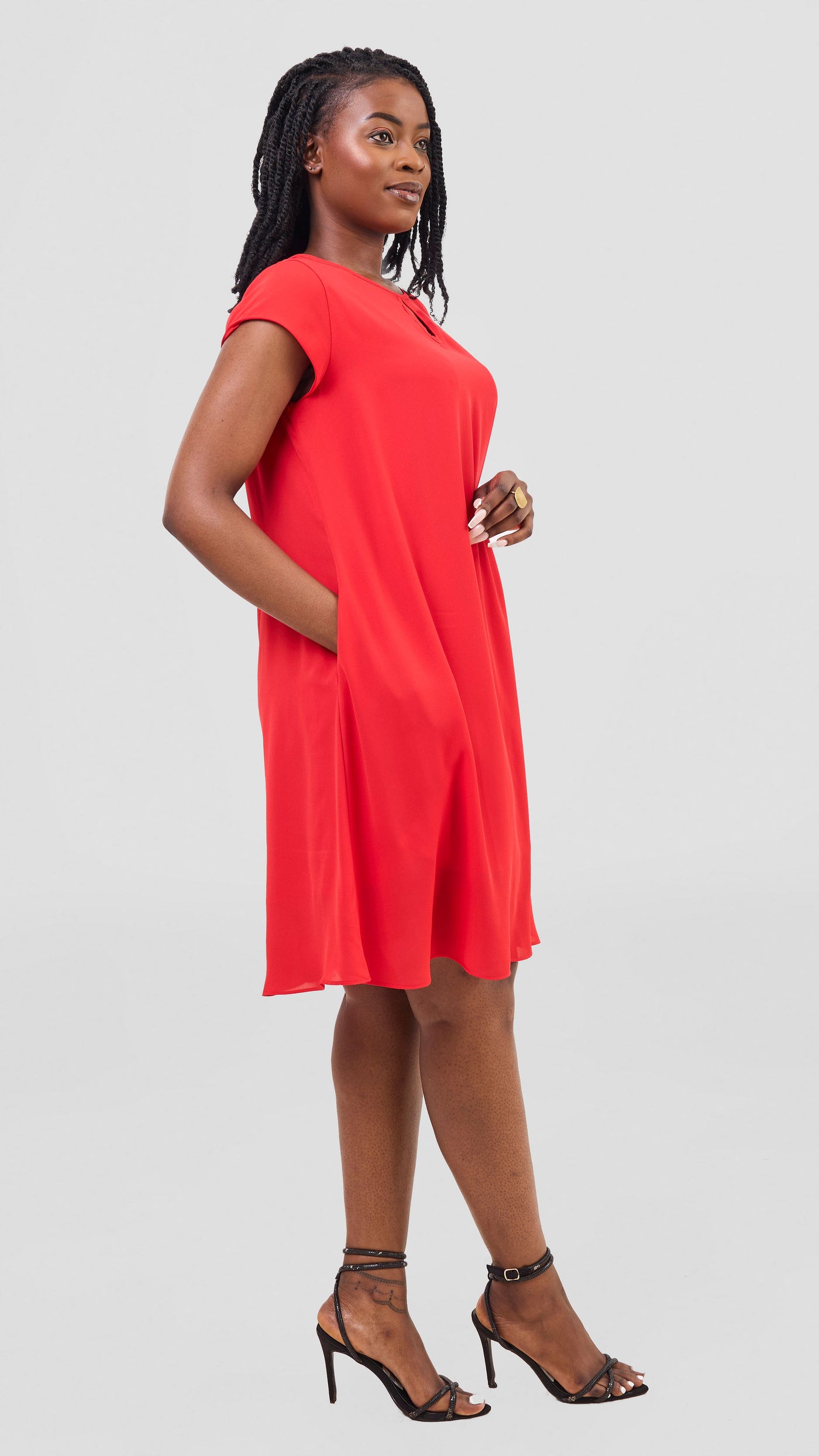 Vivo Sierra Cap Sleeve Tent Chiffon Dress - Red