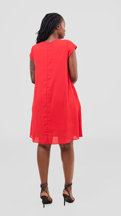 Vivo Sierra Cap Sleeve Tent Chiffon Dress - Red