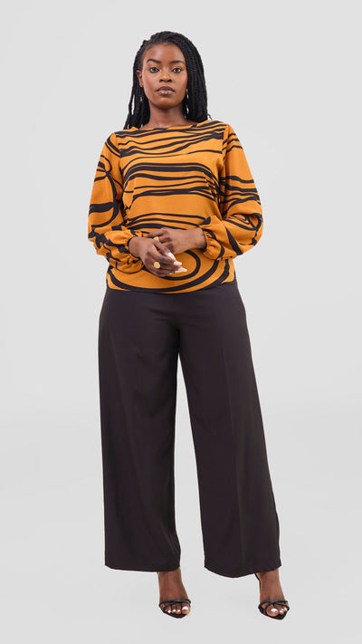 Vivo Basic Crepe Bishop Sleeve Top - Rust / Black Print