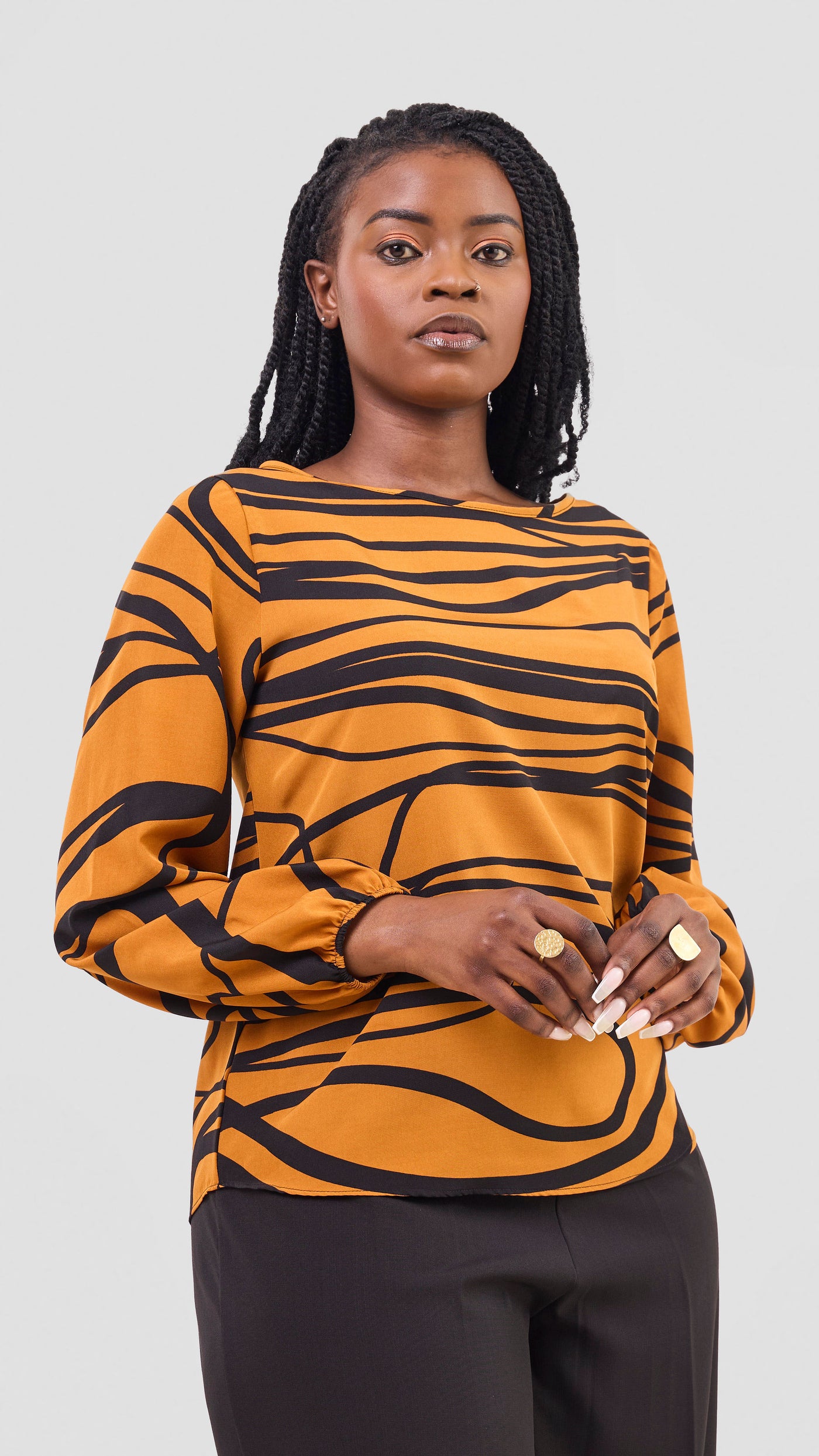 Vivo Basic Crepe Bishop Sleeve Top - Rust / Black Print