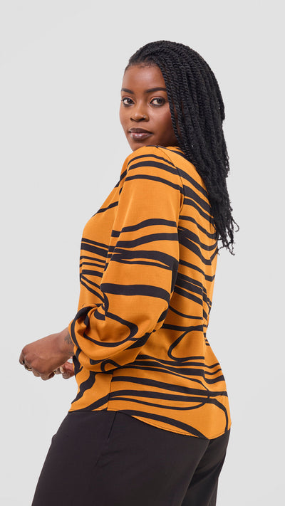 Vivo Basic Crepe Bishop Sleeve Top - Rust / Black Print