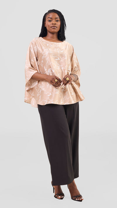 Vivo Sakari Circular Loose Top - Taupe / White Print
