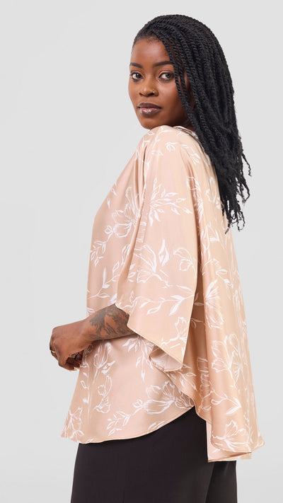 Vivo Sakari Circular Loose Top - Taupe / White Print
